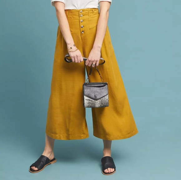 Anthropologie Pants - NWT Anthropologie Golden Olive Oceanside Cropped Wide Leg Linen Blend Pants S